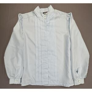 Vintage Rhapsody Womens Med70s Pleated Blouse Light Blue Blouse USA Made
